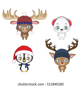 Set of winter animals in warm accessories