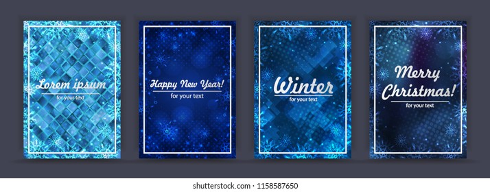 Set winter backgrounds. Winter frame with snowflakes. Christmas Greeting Card. New Year background with space for your text. Winter template. Christmas backdrop. New Year flyer.