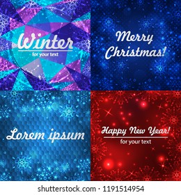 Set winter backgrounds. Winter frame with snowflakes. Christmas Greeting Card. New Year background with space for your text. Winter template. Christmas backdrop. New Year flyer.
