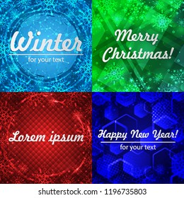 Set winter backgrounds. Winter frame with snowflakes. Christmas Greeting Card. New Year background with space for your text. Winter template. Christmas backdrop. New Year flyer.

