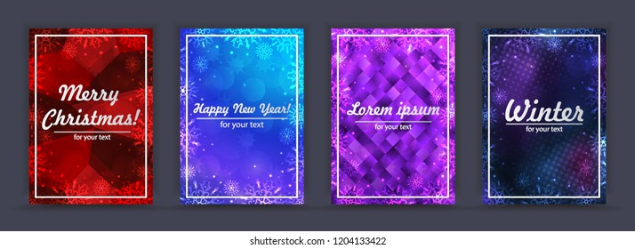 Set winter backgrounds. Winter frame with snowflakes. Christmas Greeting Card. New Year background with space for your text. Winter template. Christmas backdrop. New Year flyer.