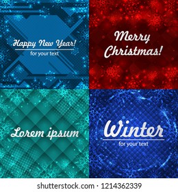 Set winter backgrounds. Winter frame with snowflakes. Christmas Greeting Card. New Year background with space for your text. Winter template. Christmas backdrop. New Year flyer.