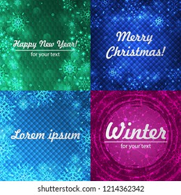 Set winter backgrounds. Winter frame with snowflakes. Christmas Greeting Card. New Year background with space for your text. Winter template. Christmas backdrop. New Year flyer.