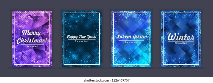 Set winter backgrounds. Winter frame with snowflakes. Christmas Greeting Card. New Year background with space for your text. Winter template. Christmas backdrop. New Year flyer.