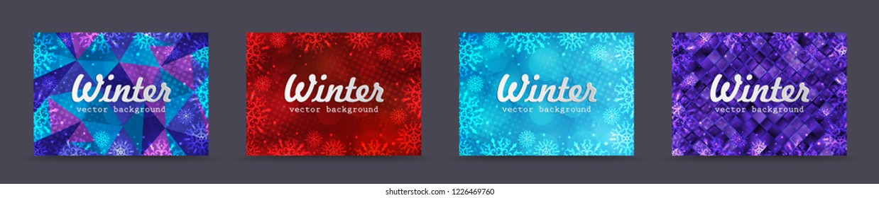 Set winter backgrounds. Winter frame with snowflakes. Christmas Greeting Card. New Year background with space for your text. Winter template. Christmas backdrop. New Year flyer.