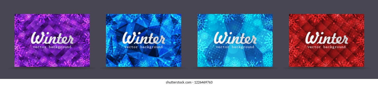 Set winter backgrounds. Winter frame with snowflakes. Christmas Greeting Card. New Year background with space for your text. Winter template. Christmas backdrop. New Year flyer.
