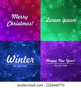 Set winter backgrounds. Winter frame with snowflakes. Christmas Greeting Card. New Year background with space for your text. Winter template. Christmas backdrop. New Year flyer.