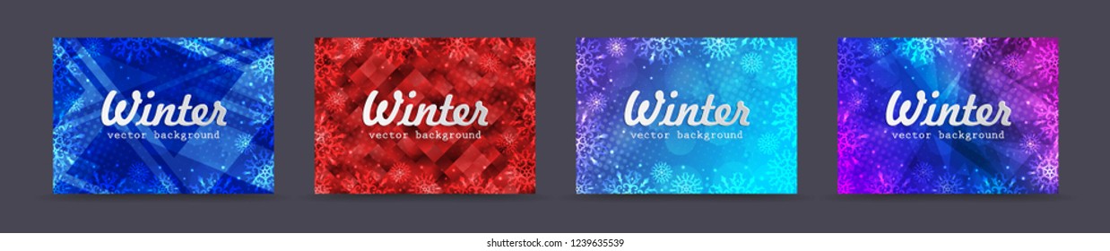 Set winter backgrounds. Winter frame with snowflakes. Christmas Greeting Card. New Year background with space for your text. Winter template. Christmas backdrop. New Year flyer.