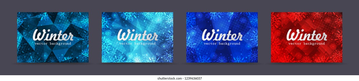 Set winter backgrounds. Winter frame with snowflakes. Christmas Greeting Card. New Year background with space for your text. Winter template. Christmas backdrop. New Year flyer.