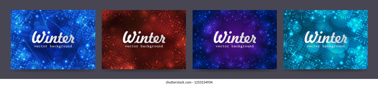 Set winter backgrounds. Winter frame with snowflakes. Christmas Greeting Card. New Year background with space for your text. Winter template. Christmas backdrop. New Year flyer.