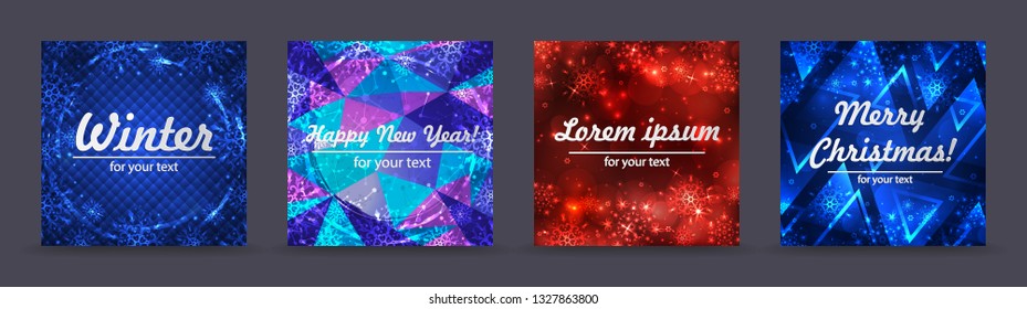 Set winter backgrounds. Winter frame with snowflakes. Christmas Greeting Card. New Year background with space for your text. Winter template. Christmas backdrop. New Year flyer.