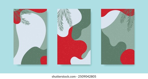 Conjunto de fondos de invierno con nieve en tonos Navidades. Vector.