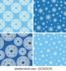 Set of winter backgrounds. Snowflakes. Lace. Vector illustration.