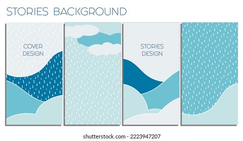 Set of winter backgrounds for social media stories. Social media network. Abstract background in blue tones. Concept of social networks. Flat design. Winter background.