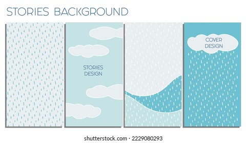 Set of winter backgrounds for social media stories. Social media network. Abstract background in blue tones with clouds and snowfall. Concept of social networks. Flat design. Winter background.