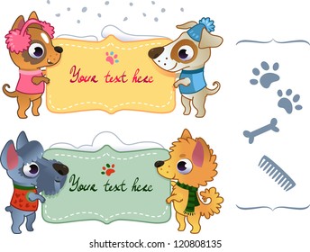 Set of winter banners with dog.