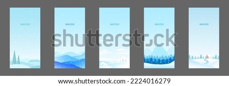 Set of winter banners on grey background