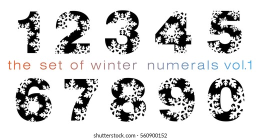 the set of winter black numerals with snowflakes