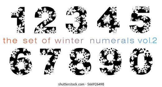 the set of winter black numerals with snowflakes