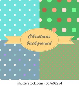 Set of winter blue and green seamless pattern with small circles and dots for Christmas design. Christmas background