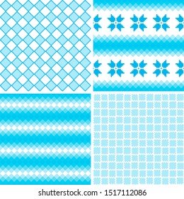 Set of winter blue Nordic patterns. Collection of seamless vector fashion knit backgrounds. For fabric, textile, cover, wrapping etc. 10 eps design.