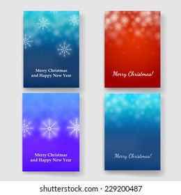 Set of winter Blurred Bokeh Background with Glow Snowflakes. Holiday Design for New Year Greeting Cards, Posters and Flyers. Vector. 