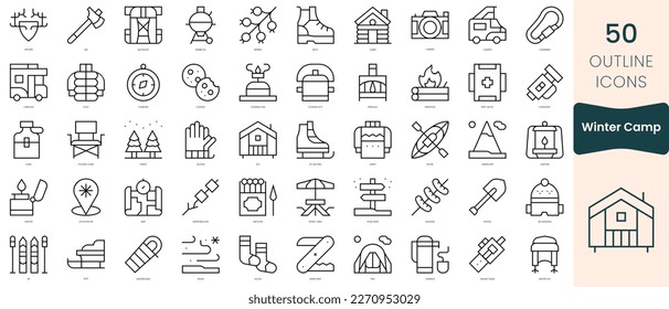 Set of winter camp icons. Thin linear style icons Pack. Vector Illustration