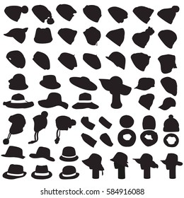 Set of winter caps, hats and other headgear