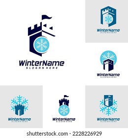 Conjunto de plantillas del logotipo del castillo de invierno, castillo Vector de diseño del logotipo de invierno