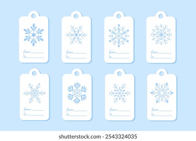 Set of winter Christmas gift tags with snowflakes