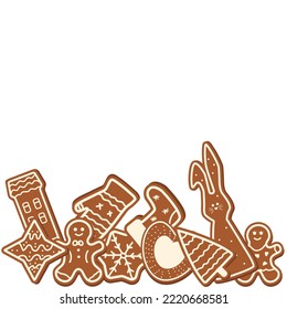  A set of Winter Christmas Gingerbread. Gingerbread Classic Decorated Cookies. New Year's Eve cookies. Holiday winter symbols. White isolated background. Vector themed illustration.