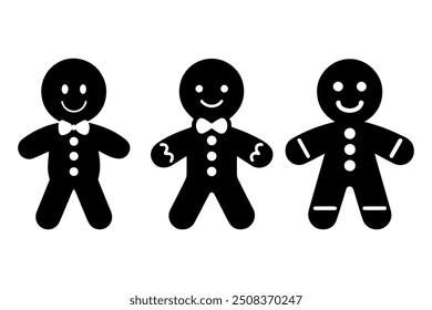  Set of winter Christmas gingerbread gingerbread, painted, outline on white background.