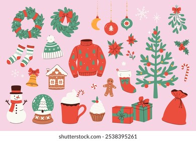 Set of winter christmas graphic elements. Vector graphics