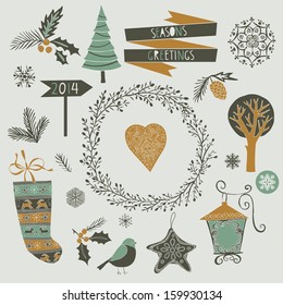 Set of Winter Christmas icons, elements and illustrations