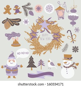 Set of Winter Christmas icons, elements and illustrations