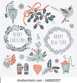Set of Winter Christmas icons, elements and illustrations