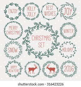 Set of Winter Christmas icons, elements and illustrations. Christmas garlands set. New Year 2016