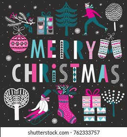 Set of Winter Christmas icons, elements and illustrations