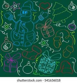 Set of winter, Christmas, New Year pictures. Merry Christmas. Happy New Year