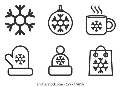 Set of winter and christmas vector line icons. Set of premium line symbols. Vector illustration isolated on white background. Web symbols for websites and mobile applications. Fashionable design.