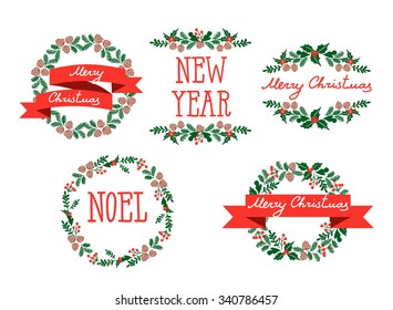 Set of winter christmas wreaths, design elements
