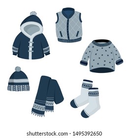 Set of winter clothes and accessories.