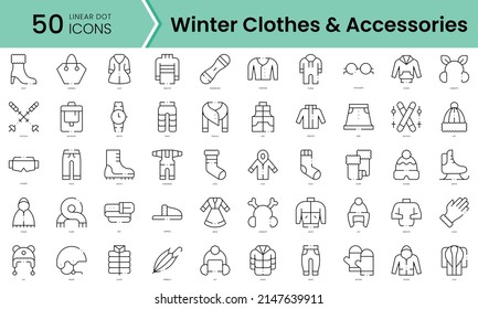 Set of winter clothes and accessories icons. Line art style icons bundle. vector illustration