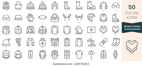 Set of winter clothes and accessories icons. Thin linear style icons Pack. Vector Illustration