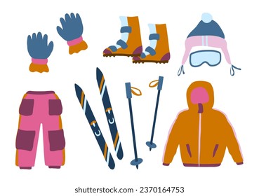 Set of winter clothes.Ski equipment.Vector illustration