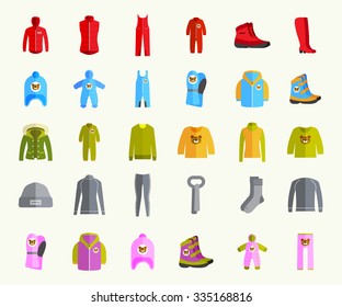 Set of winter clothes icons. Vector illustration