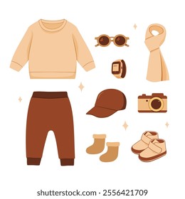 Set Winter Clothes For Kids. Boy Kids Outfit. Cream Neutral Sweater