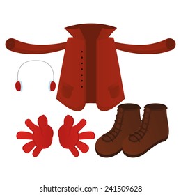 a set of winter clothes on a white background