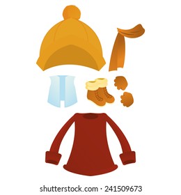 a set of winter clothes on a white background