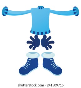 a set of winter clothes on a white background